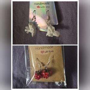 Handmade White and Red Earrings Set